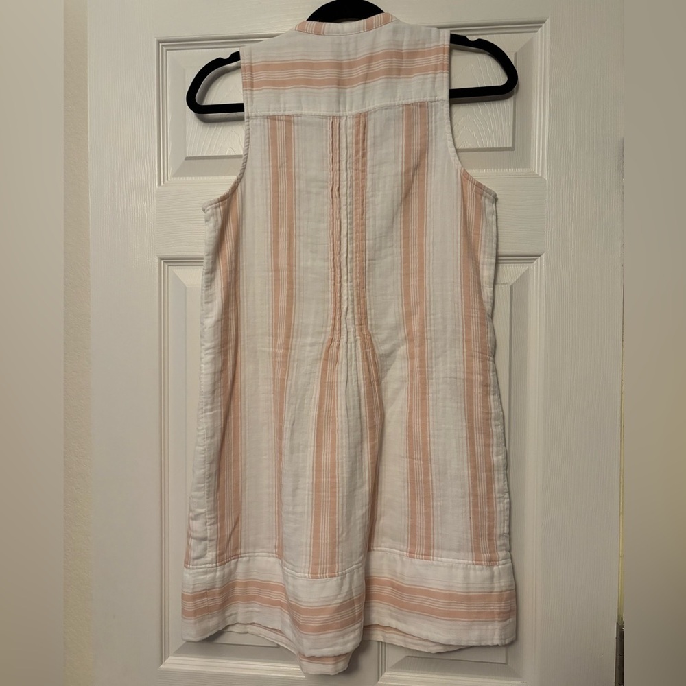 Faherty |‎ Isla Dress Organic Cotton Sleeveless Pintuck Mini White Peach Sz XS - Picture 2 of 7